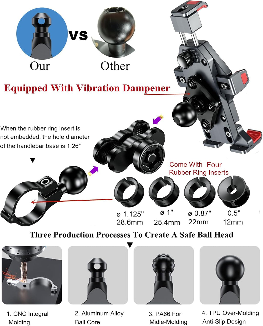 BRCOVAN Anti-Theft Aluminum Alloy Motorcycle Phone Mount Holder