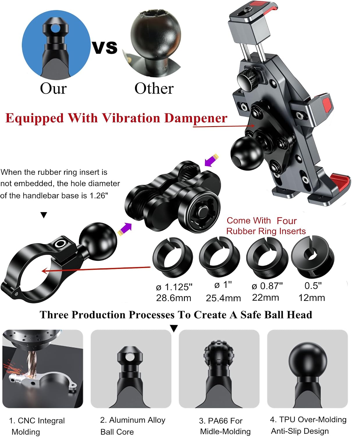 BRCOVAN Anti-Theft Aluminum Alloy Motorcycle Phone Mount Holder