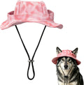 Dog Sun Hat, Hat for Dogs with Ear Holes, Pet Apparel Accessories, Breathable Drawstring for Summer Sun Protection, Outdoor Walking and Beach Activities, Small and Medium Dogs(Pink Large)
