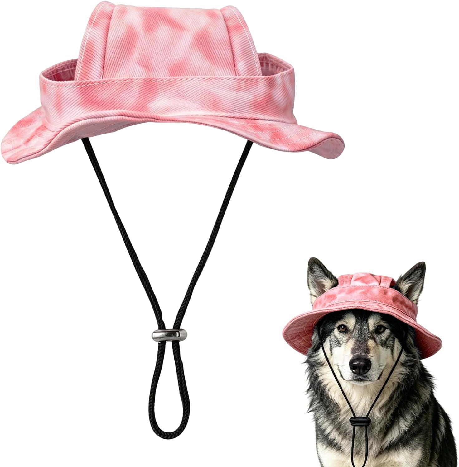 Dog Sun Hat, Hat for Dogs with Ear Holes, Pet Apparel Accessories, Breathable Drawstring for Summer Sun Protection, Outdoor Walking and Beach Activities, Small and Medium Dogs(Pink Large)