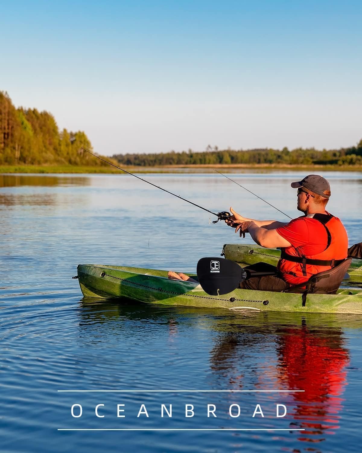 OCEANBROAD Adjustable Fishing Kayak Paddle - 94in/240cm-98in/250cm-102in/260cm Aluminum Alloy Shaft with Paddle Leash