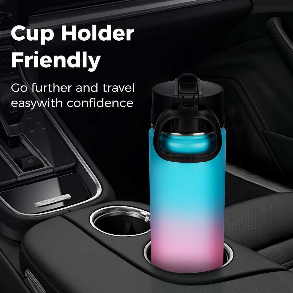 Neihepal 22 oz Insulated Water Bottles Bulk, Double Walled Vacuum Stainless Steel Water Bottle Multipack with Leak Proof Straw Lid for Men, Adults, Kids, Gym, Sports (Green Pink,4 Pack)