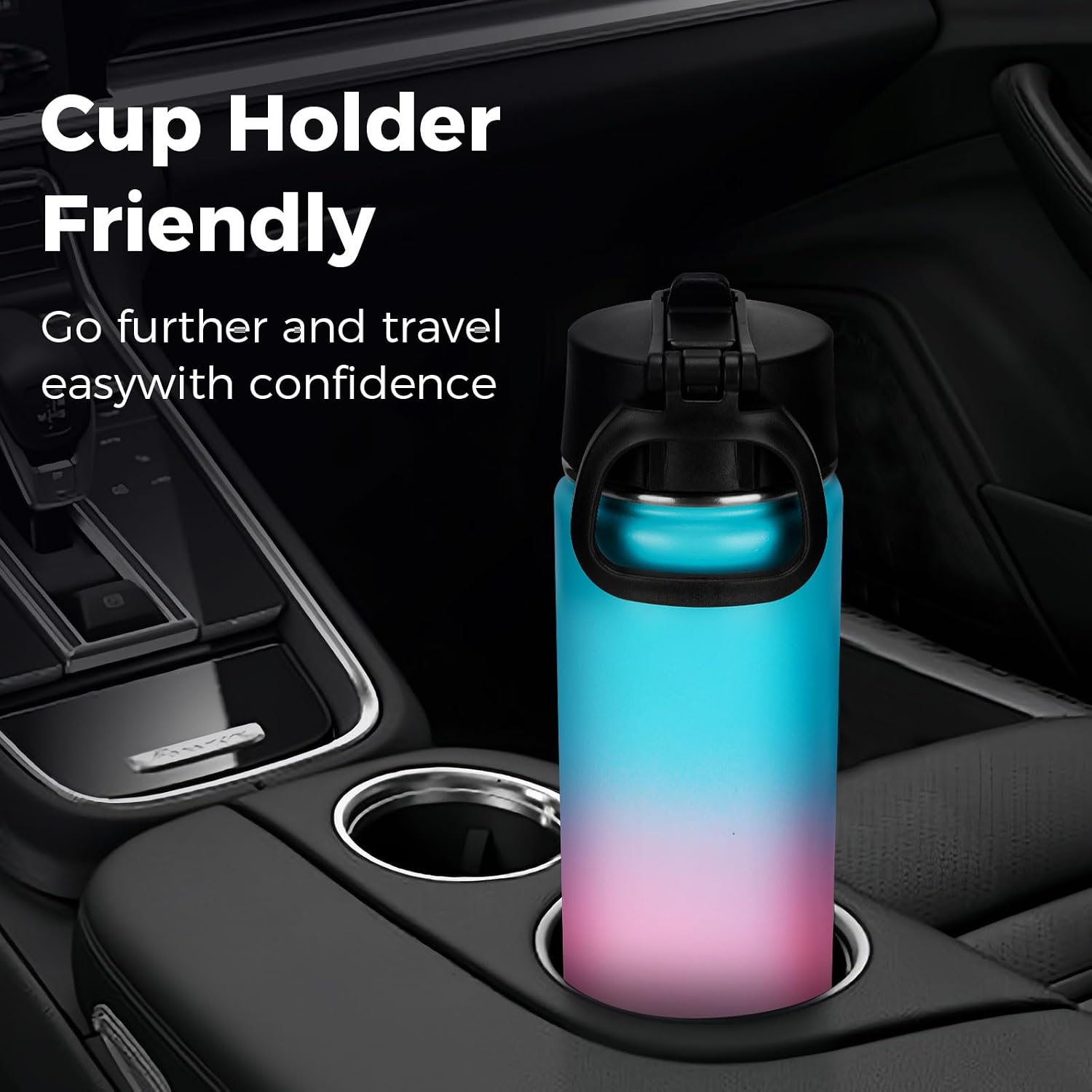 Neihepal 22 oz Insulated Water Bottles with Leak Proof Straw Lid, Wide Mouth Double Walled Vacuum Stainless Steel Metal Water Bottle (Green Pink,2 Pack)