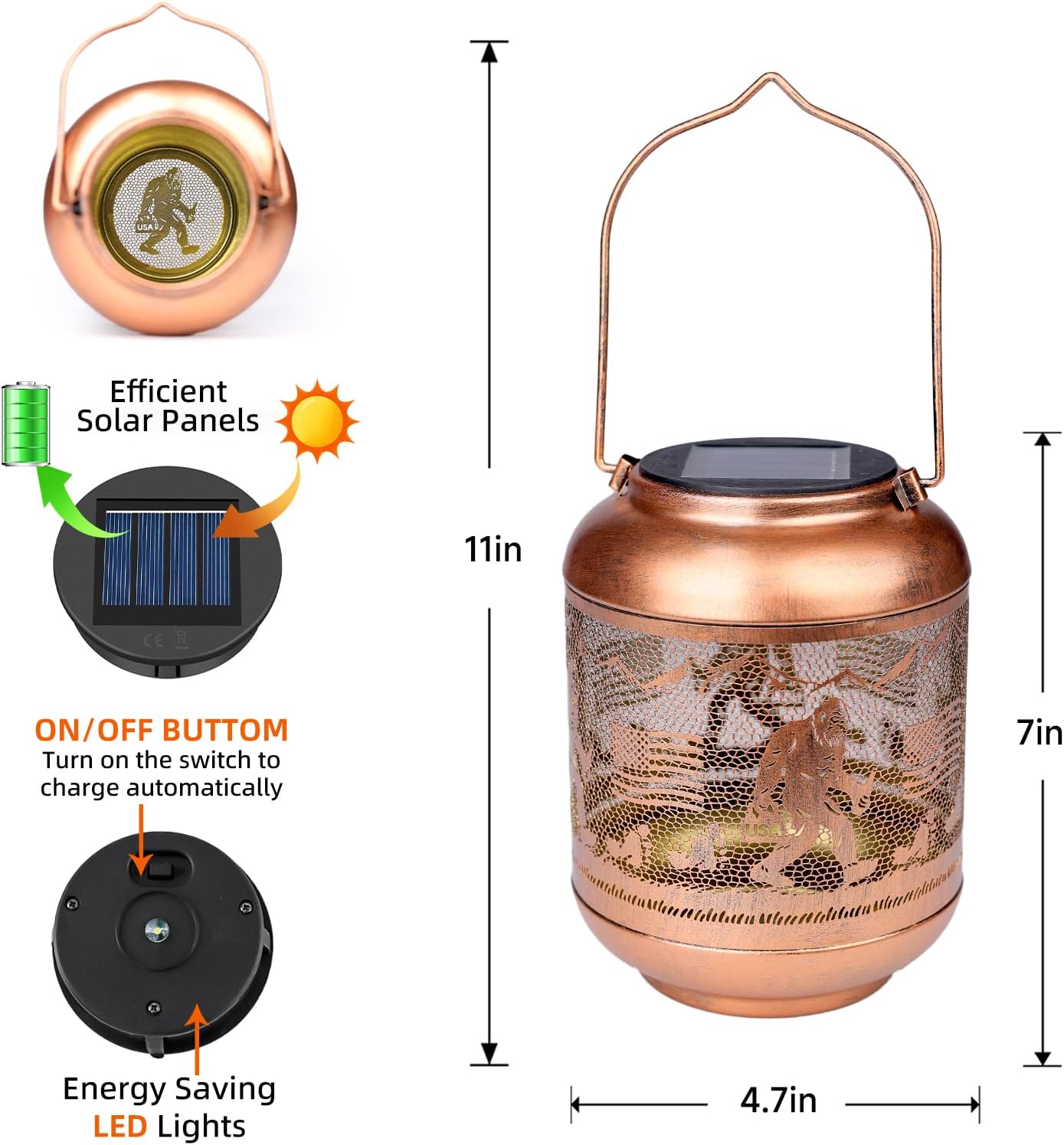 Bigfoot Solar Lanterns Outdoor Waterproof Hanging Solar Lights Big Foot Sasquatch Metal Decoratives LED Lantern for Patio, Backyard, Porch, Yard, Lawn,Garden Decor Gifts Men