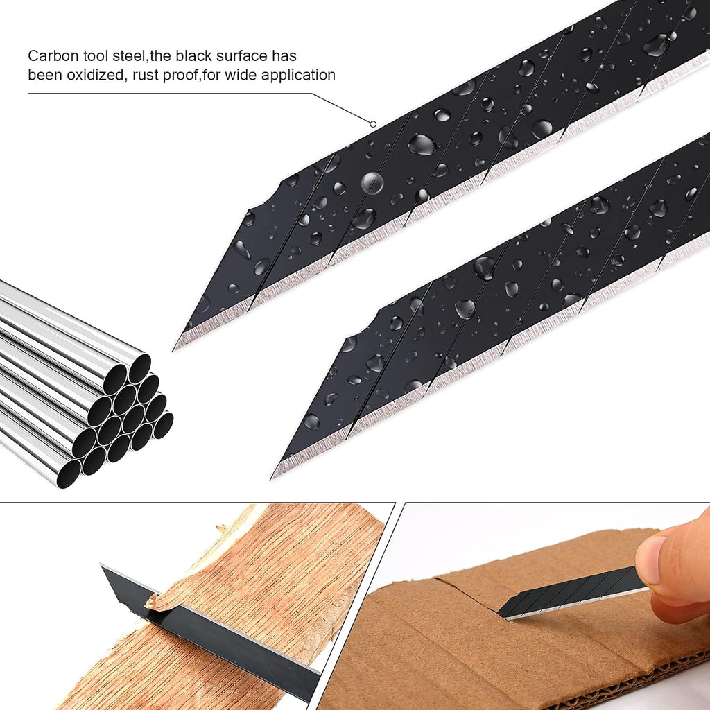 FOSHIO 100PCS 30 Degree Carbon Steel Snap Off Blades 9mm for Box Cutters Utility Knife Universal Art Knife Replacement Black Blades