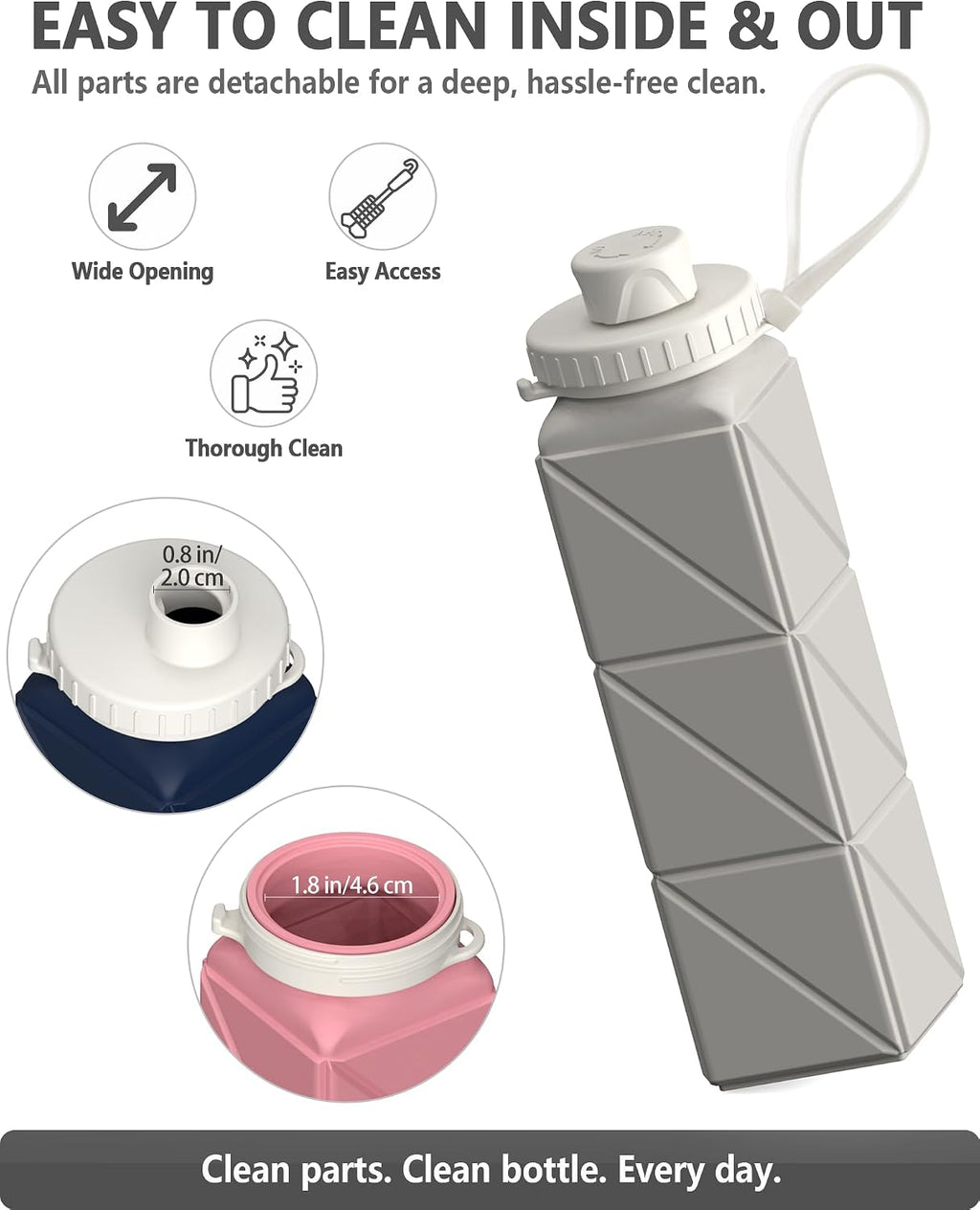 BEAUTAIL Collapsible Water Bottles 21oz/610mL, Silicone Travel Water Bottle