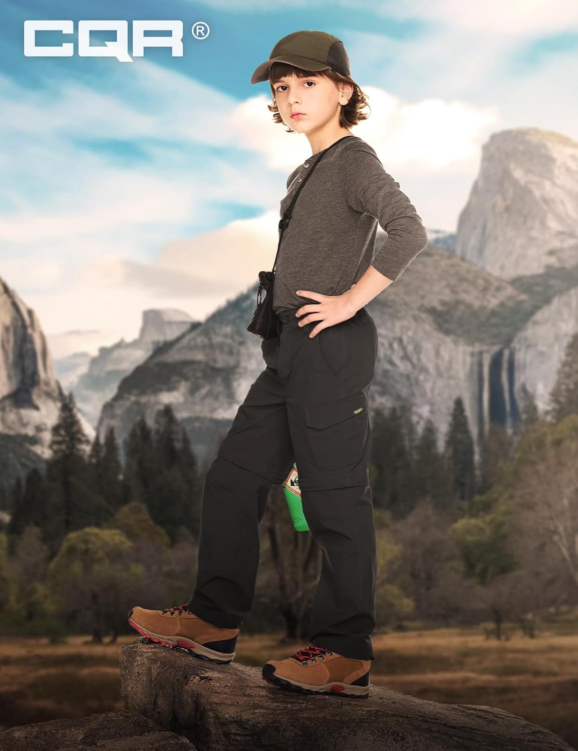 CQR Kids Youth Hiking Cargo Pants, UPF 50+ Quick Dry Convertible Zip Off Pants, Outdoor Camping Pants