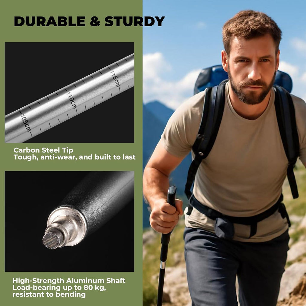 Ultralight Trekking Pole, Collapsible Hiking Pole with EVA Grip & Carbon Tip, 6061 Aluminum, Adjustable 62-135cm for Hiking Camping, 1 Stick