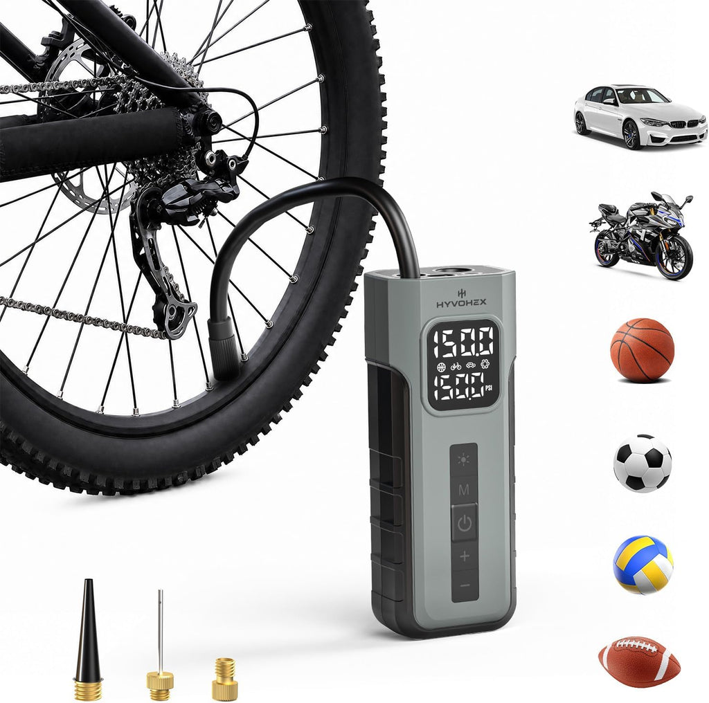 HYVOHEX Mini Bike Tire Pump,150PSI Electric Bicycle Pump with Digital Gauge