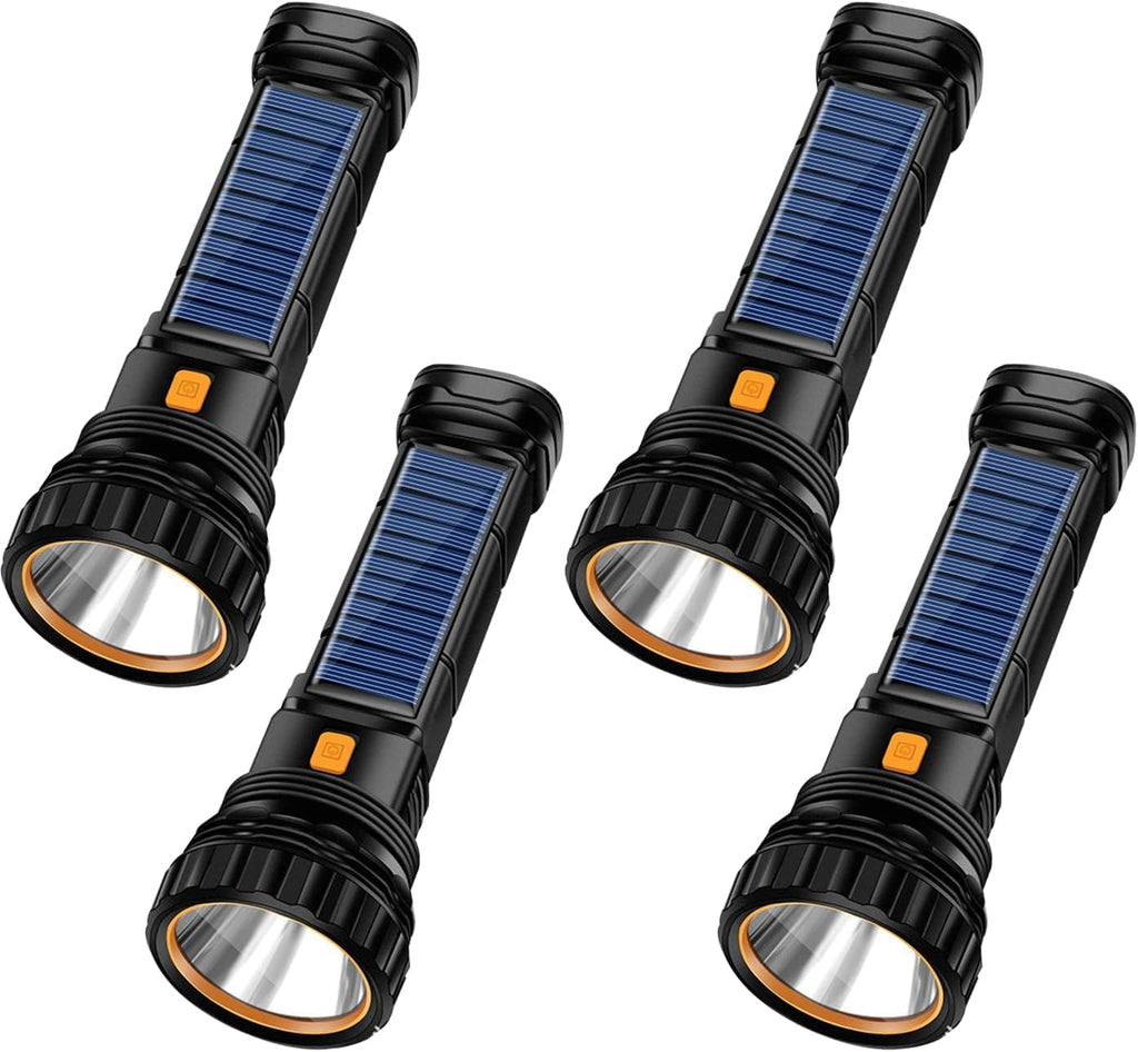 E-SHIDAI Solar/Rechargeable Multi Function 1000 Lumens LED Flashlight, with Emergency Strobe Light and 1200 Mah Battery, Emergency Power Supply and USB Charging Cable, Fast Charging (8PC)
