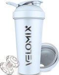 VELOMIX 24oz Stainless Steel Shaker Bottle with Wire Whisk (White)