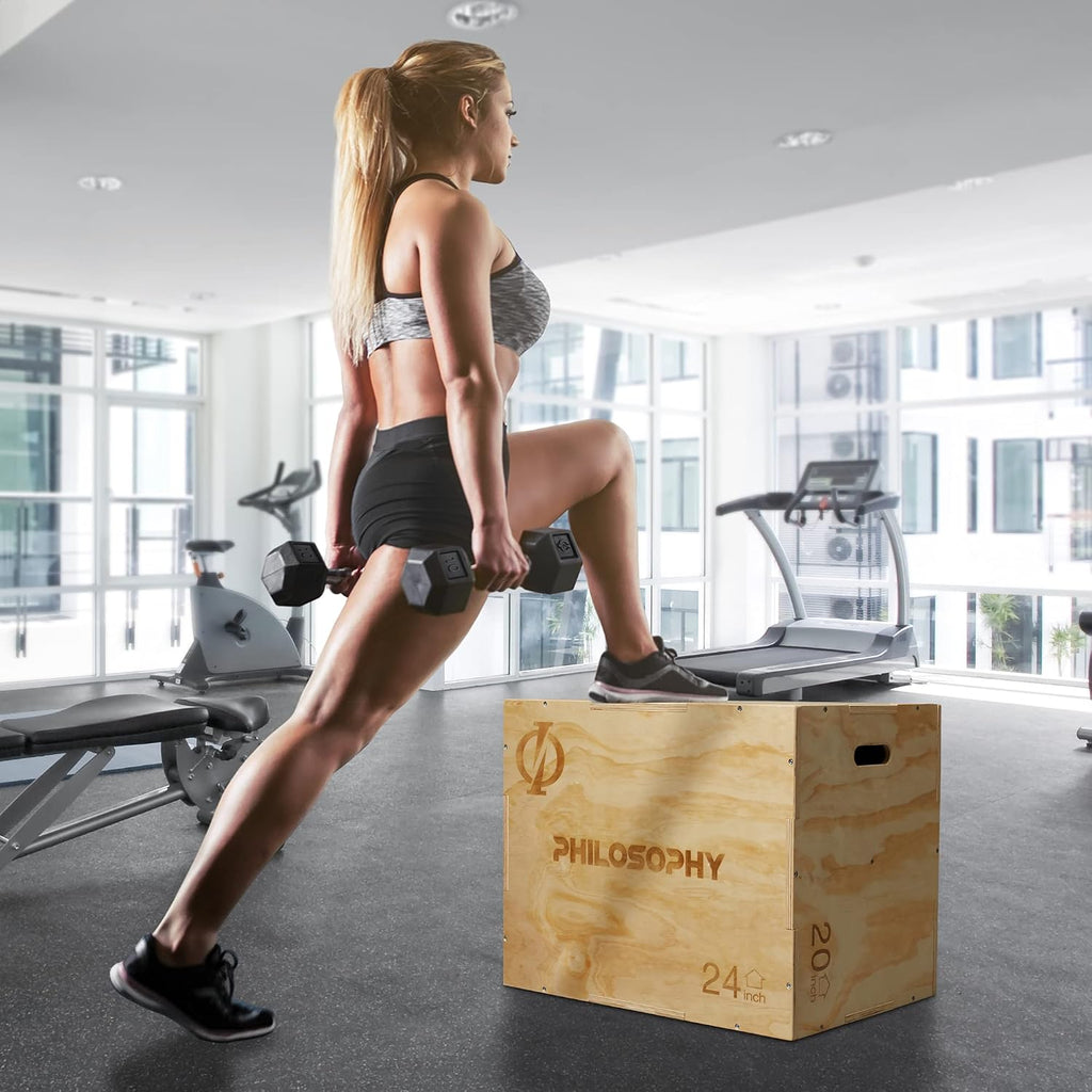 Philosophy Gym 3-in-1 Wooden Plyo Box, Wood Plyometric Jump Box Platform for Home Gym, HIIT, Jumps, Step-Ups, and Strength Training