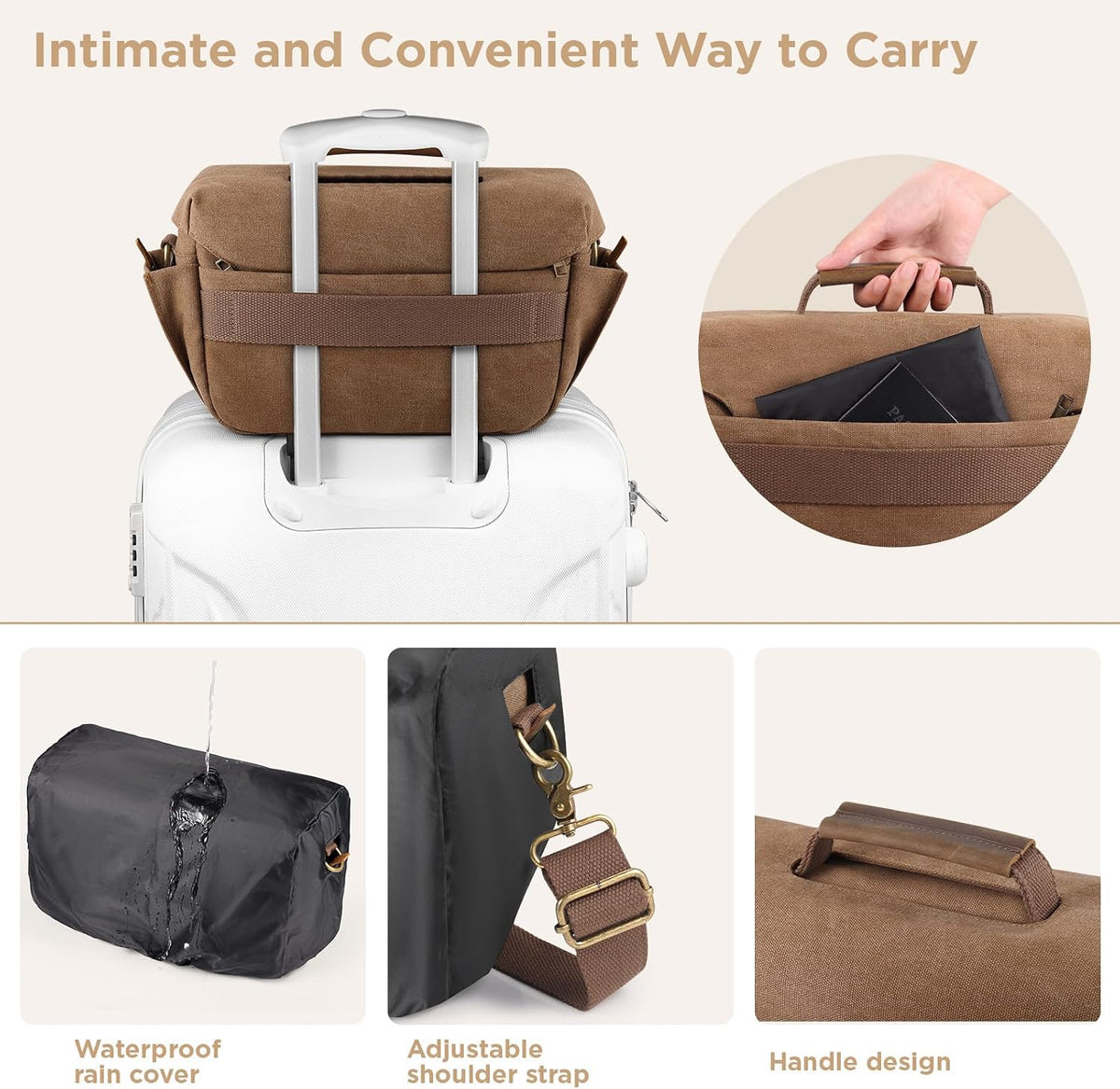 SMRITI Canvas DSLR Camera Bag, Camera Messenger Bag for Photographers,Travel Waterproof Shoulder Camera Case for Men Women (Brown)