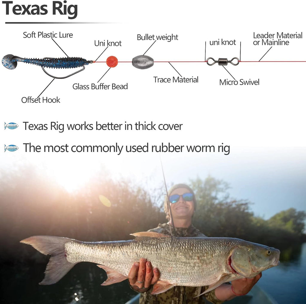 THKFISH Texas and Carolina Fishing Rig Bass Fishing Bullet-Weights for Fishing Sinkers Hooks Rolling Barrel Fishing Swivels Beads Rings Fishing Tackle Kit 35pcs/339pcs/389pcs