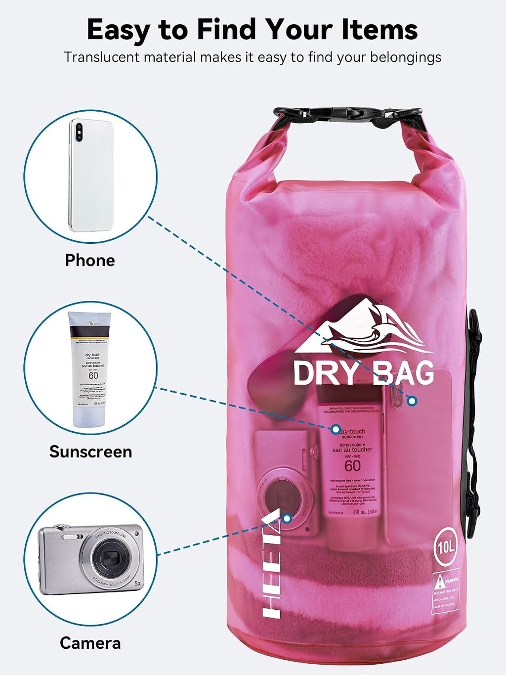 HEETA Dry Bag Waterproof Backpack with Phone Case 5L/10L/20L/30L/40L