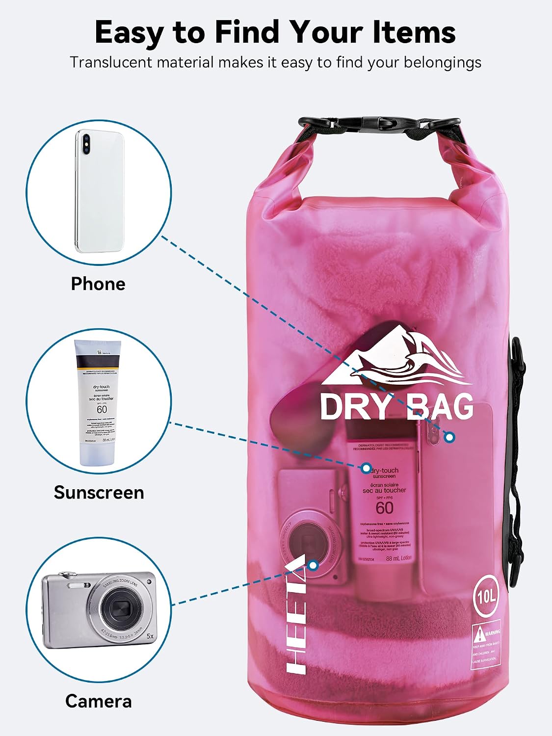 HEETA Dry Bag Waterproof Backpack with Phone Case 5L/10L/20L/30L/40L