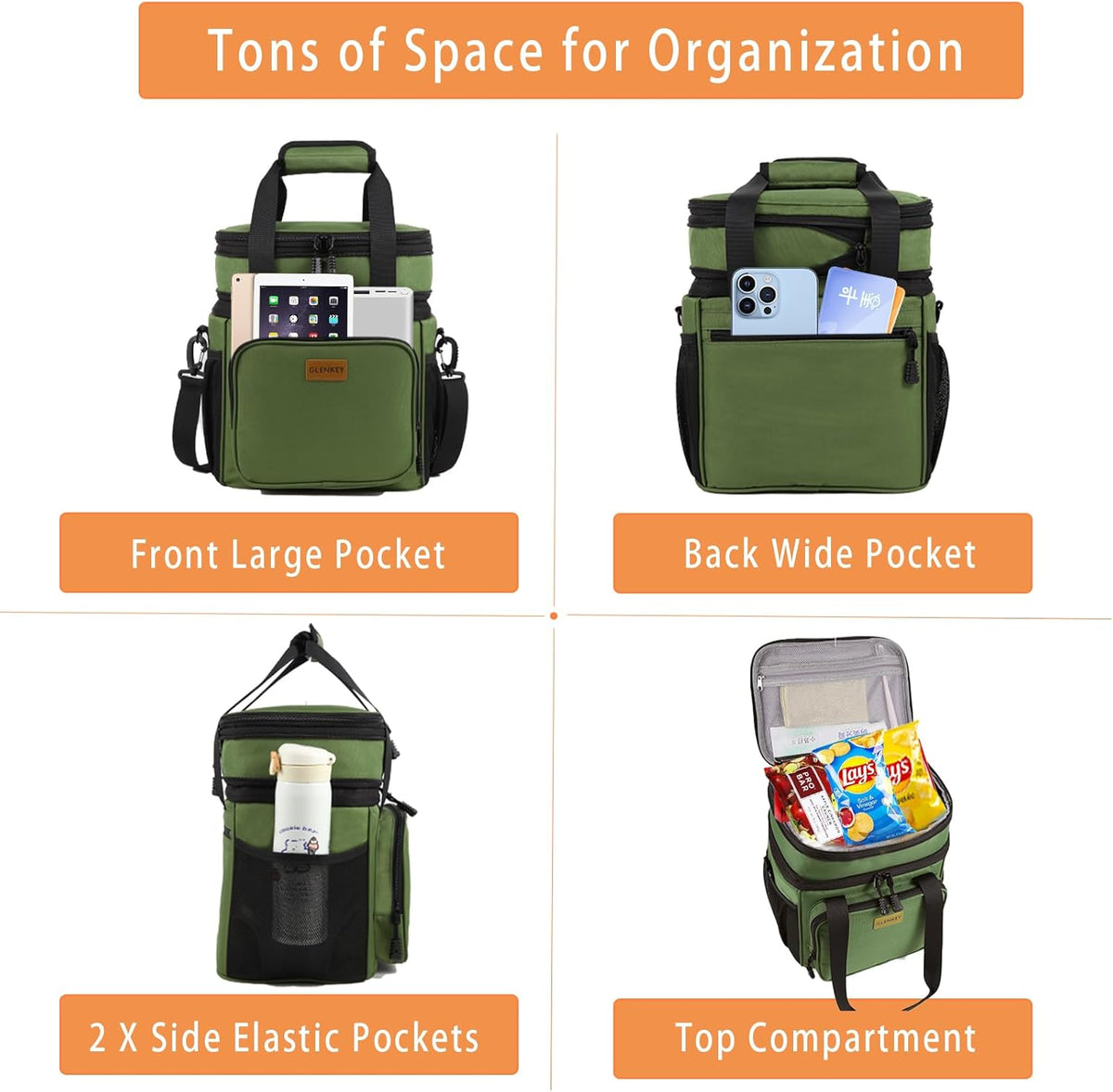 GLENKEY Expandable Lunch Box Insulated Leakproof Cooler Bag Work Outdoor