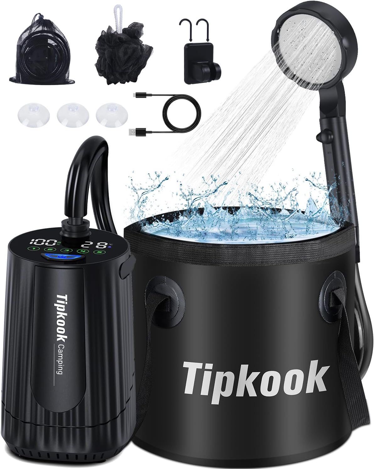 Portable Shower for Camping with 5 Gallons Foldable Bucket,High-Pressure