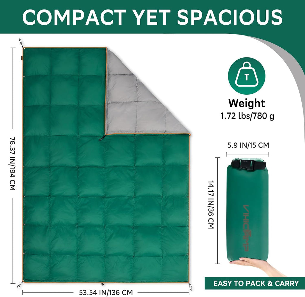 Down Camping Blanket, Lightweight Packable Outdoor Blanket, Warm