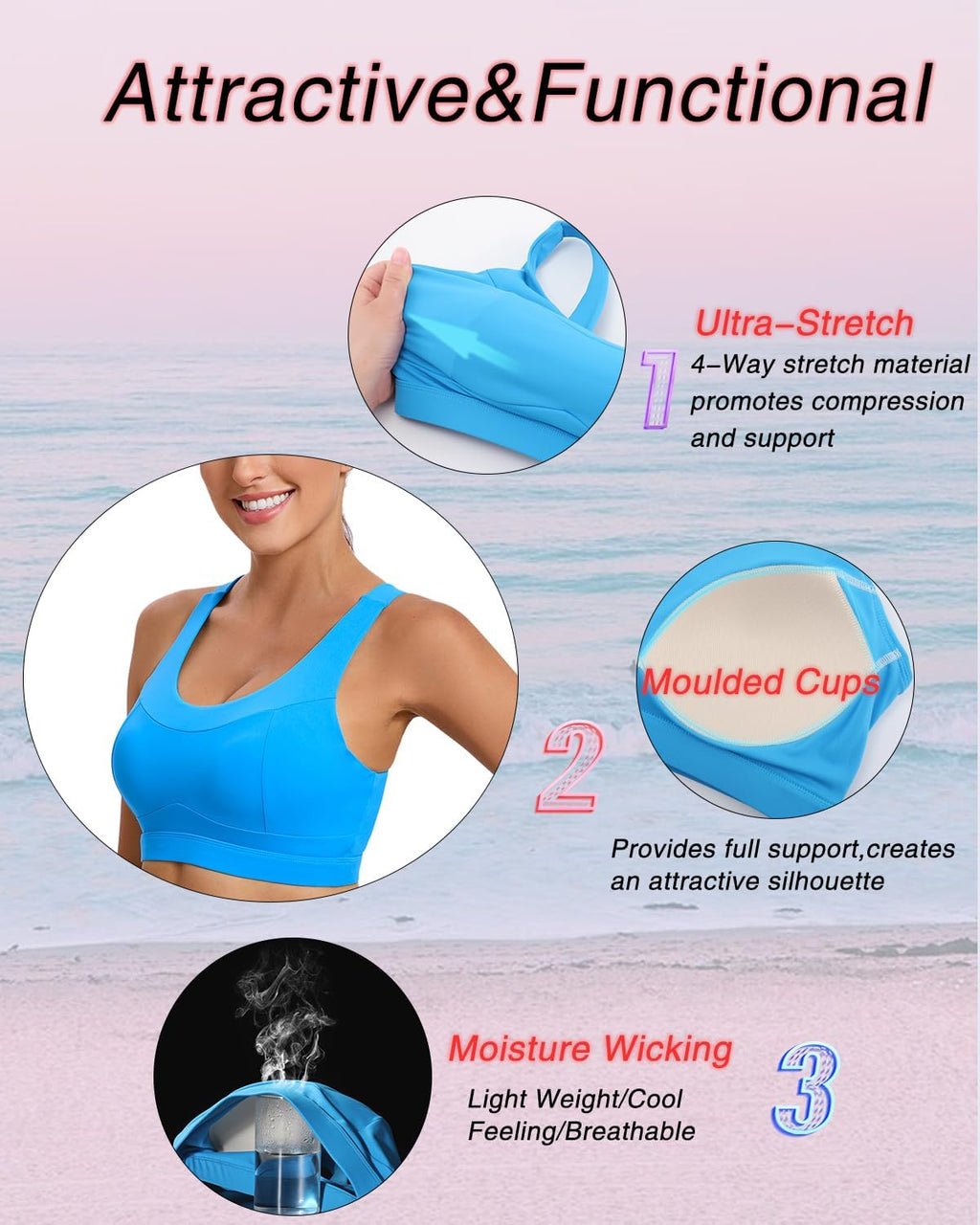 RUNNING GIRL High Impact Sports Bras for Women,Racerback Running Bra Workout Crop Tank Tops Longline Sports Bra Push up