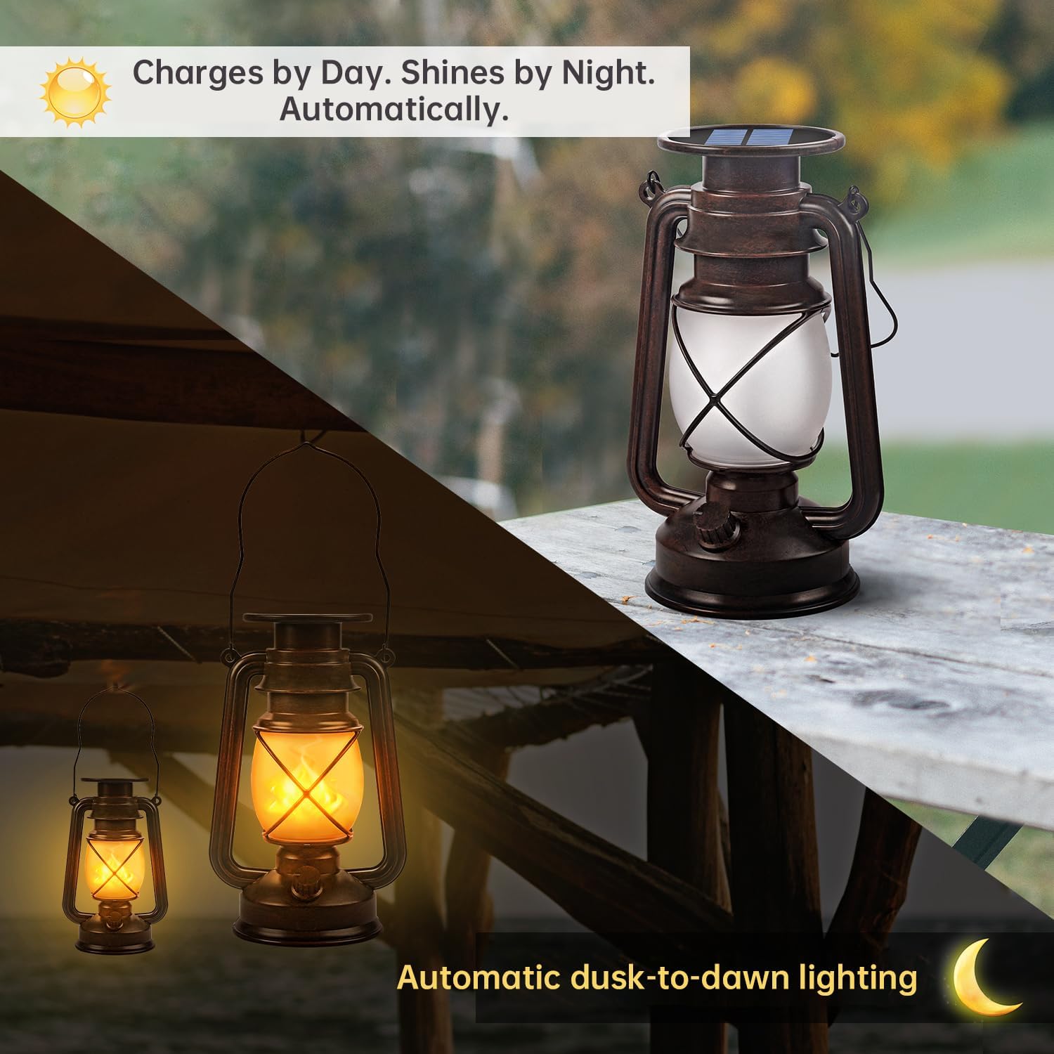 Marlrin Solar Lanterns Outdoor Waterproof 2 Pack LED Flickering Light