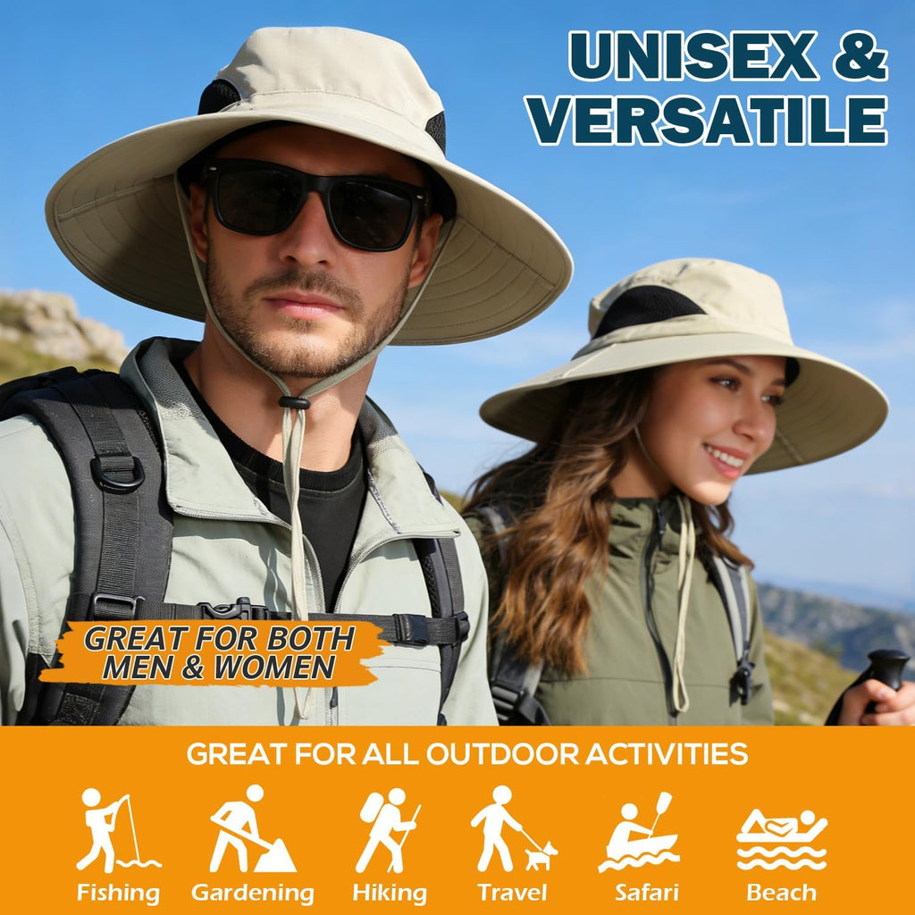 Wide Brim Sun Bucket Hat, Waterproof Boonie Hat for Men & Women