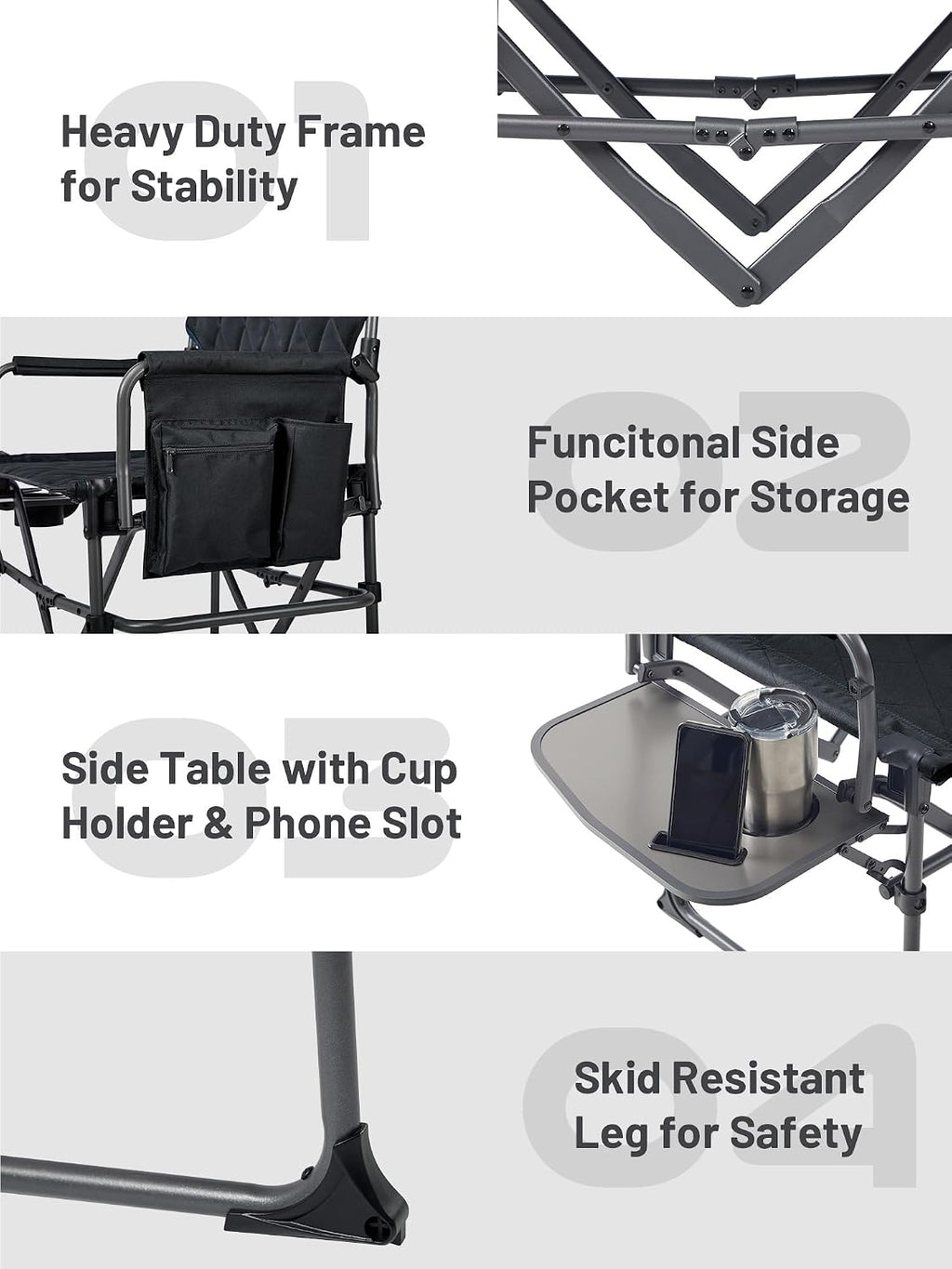 TIMBER RIDGE 400lbs Heavy Duty Camping Chair Portable Directors Chair