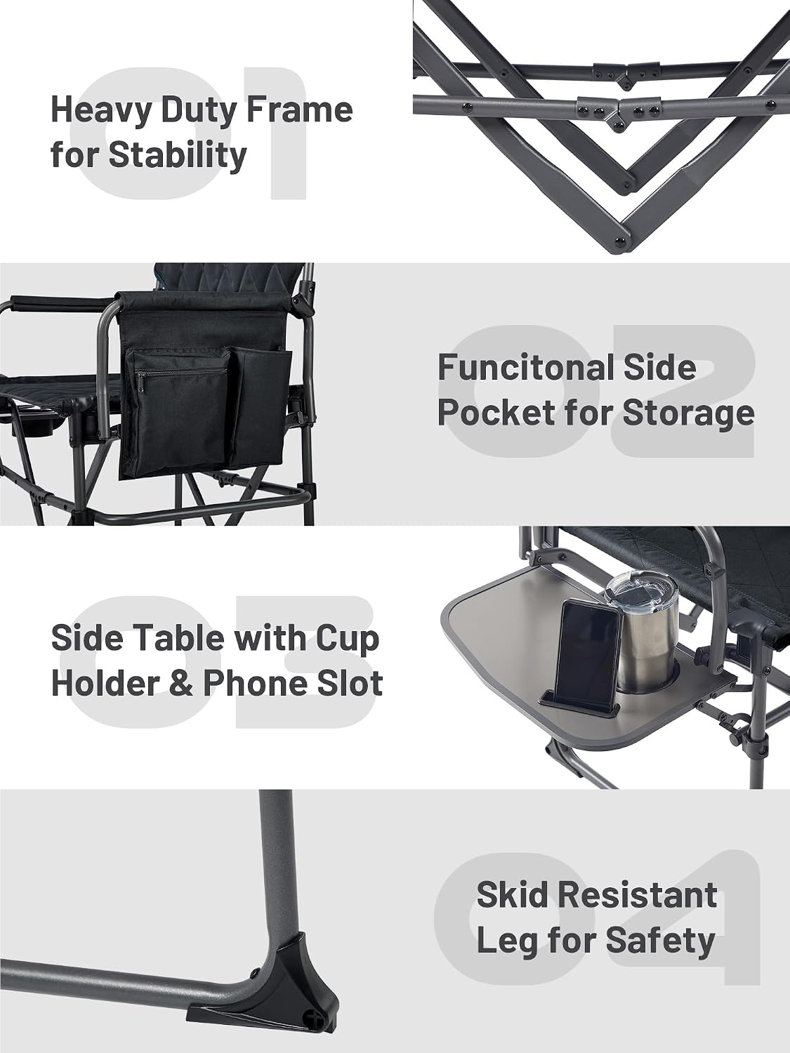 TIMBER RIDGE 400lbs Heavy Duty Camping Chair Portable Directors Chair