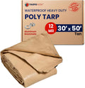 Tarps Now 30x50 Feet Heavy Duty Waterproof Poly Tarp | 12 MIL Reinforced Tarp with Aluminum Grommets | General-Purpose Brown Tarp Cover