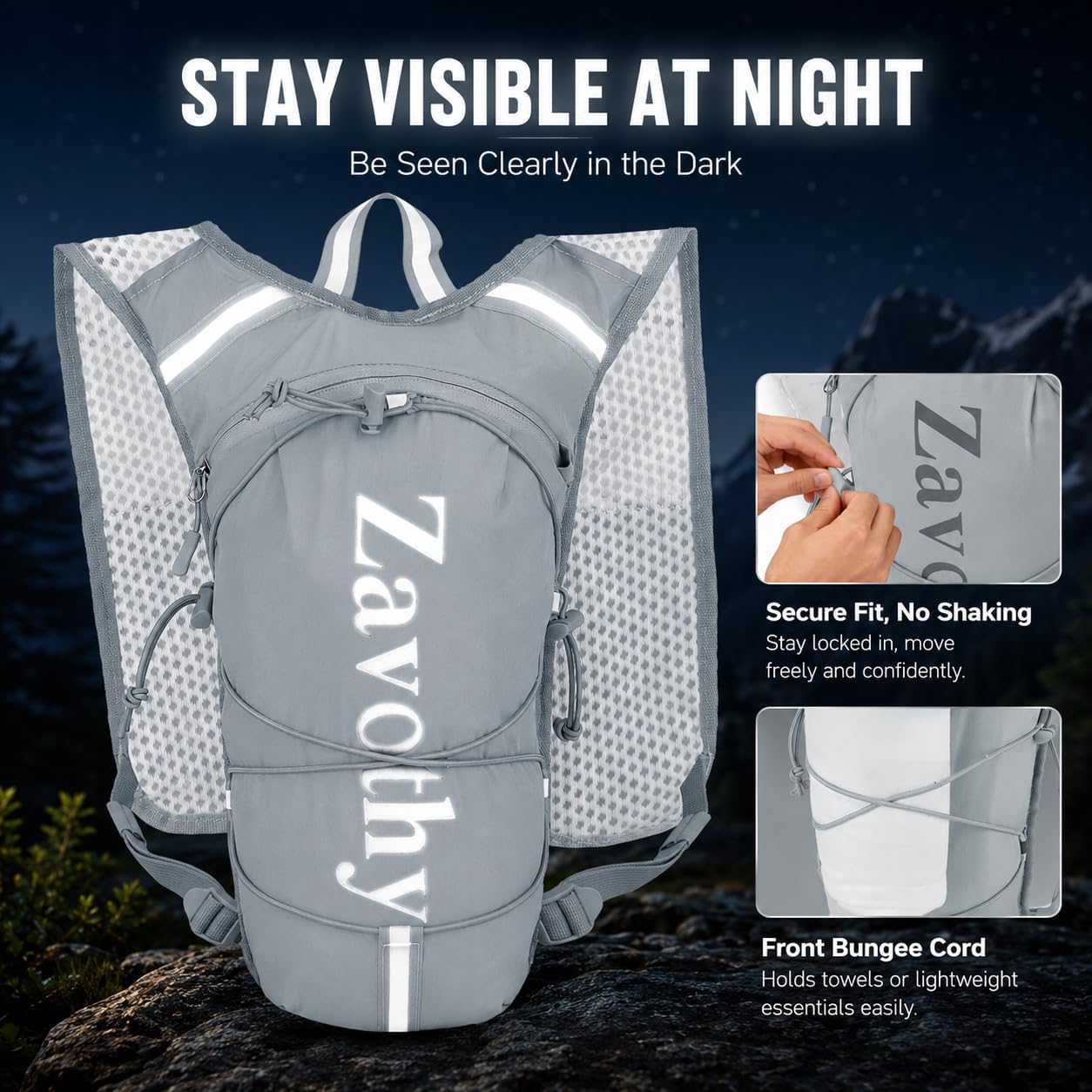 Zavothy Hydration Vest Pack with 1.5L Water Bladder, Lightweight 6L Hydration Backpack for Running, Hiking & Cycling, Breathable Reflective Hydration Vest for Men & Women