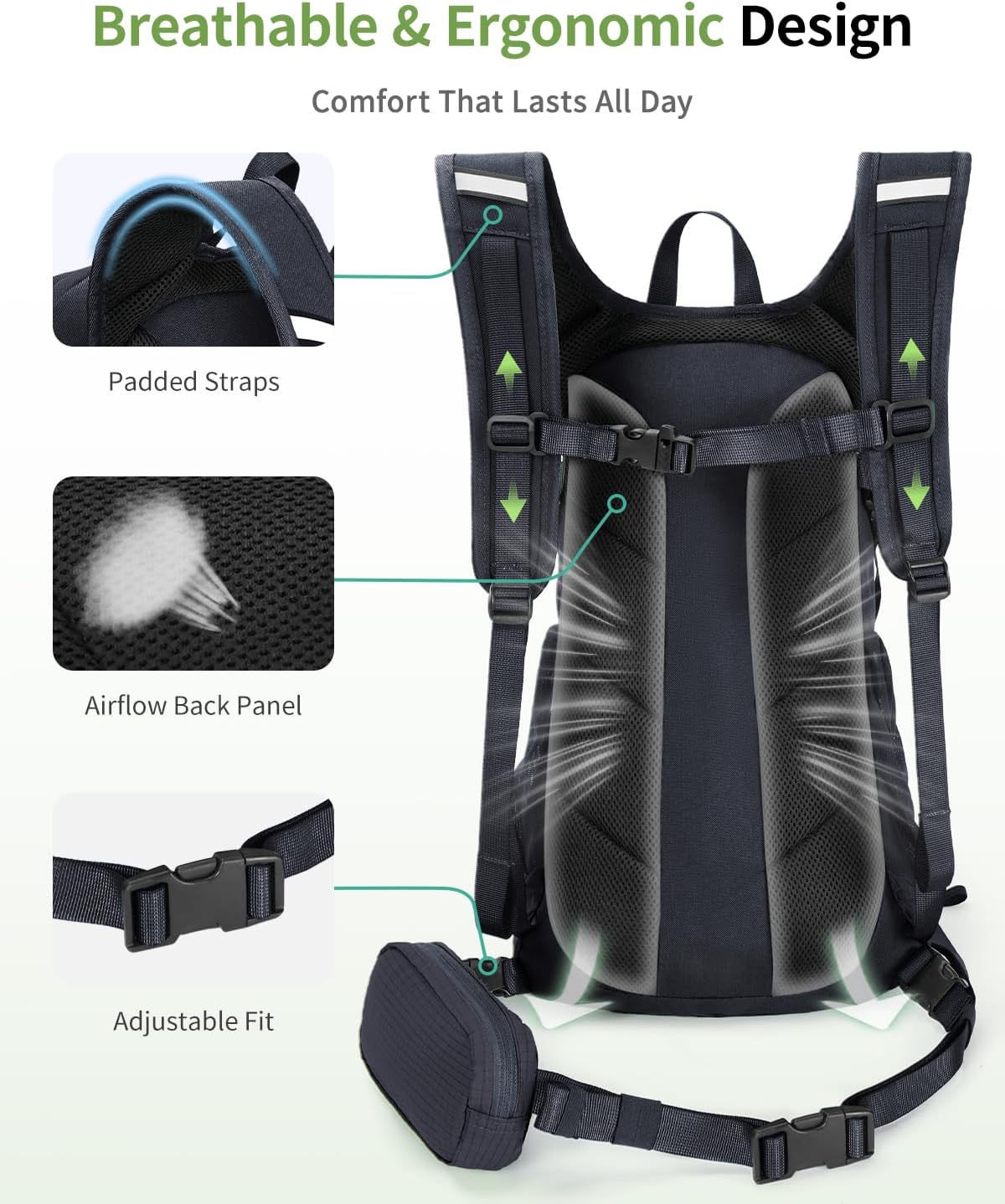ECOHUB 20L Lightweight Hydration Backpack with 2L Water Bladder&Waist Pack