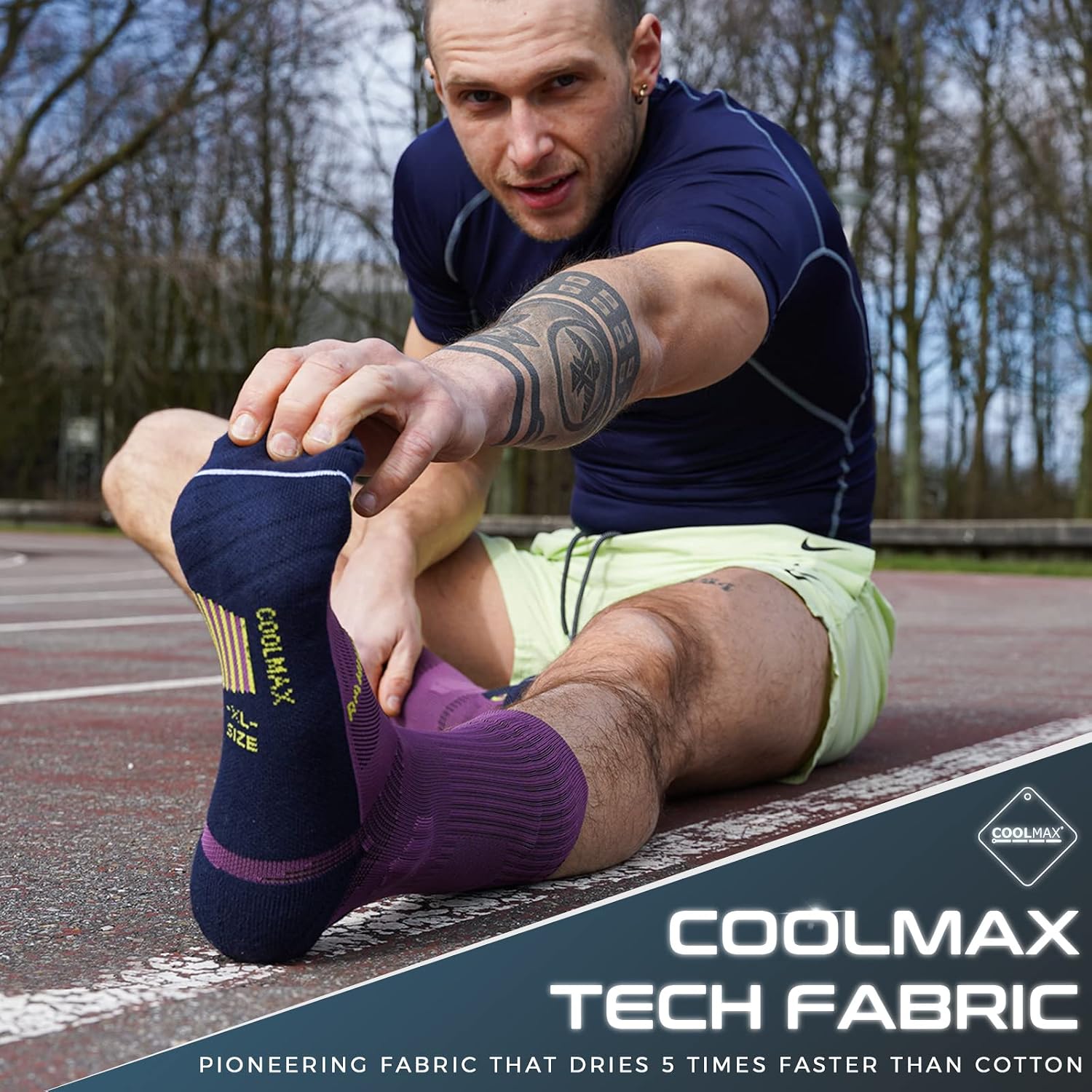 Compression Running Socks 3 Pairs, Cushion Crew Socks, Anti-Blister Moisture Wicking Athletic Hiking Basketball Socks