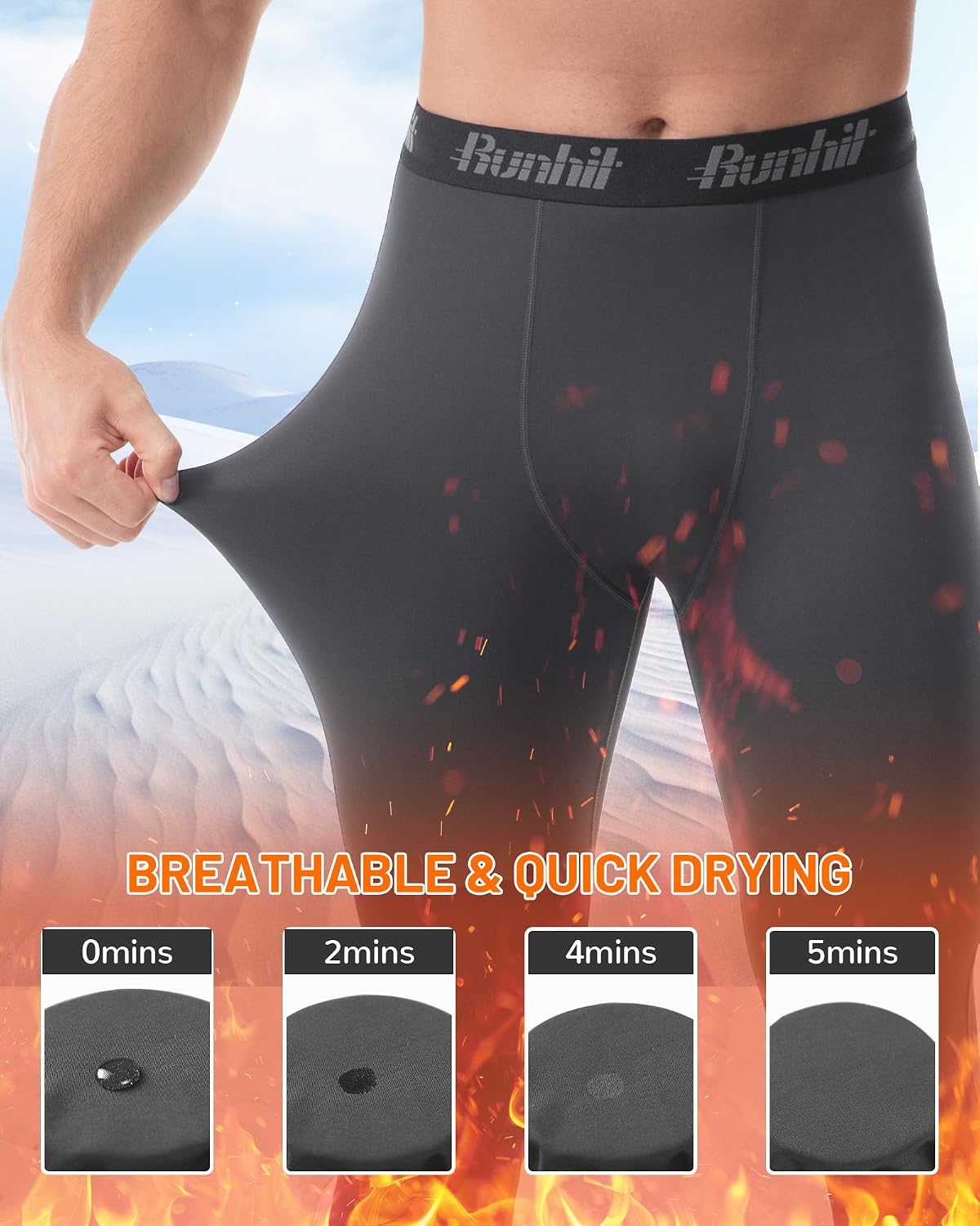 Runhit Men's Thermal Compression Pants Fleece Lined Sports Tights Athletic Leggings Base Layer Bottoms Cold Weather Gear
