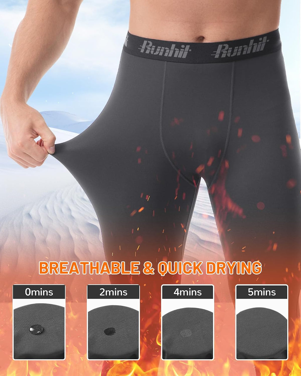 Runhit Men's Thermal Compression Pants Fleece Lined Sports Tights Athletic Leggings Base Layer Bottoms Cold Weather Gear