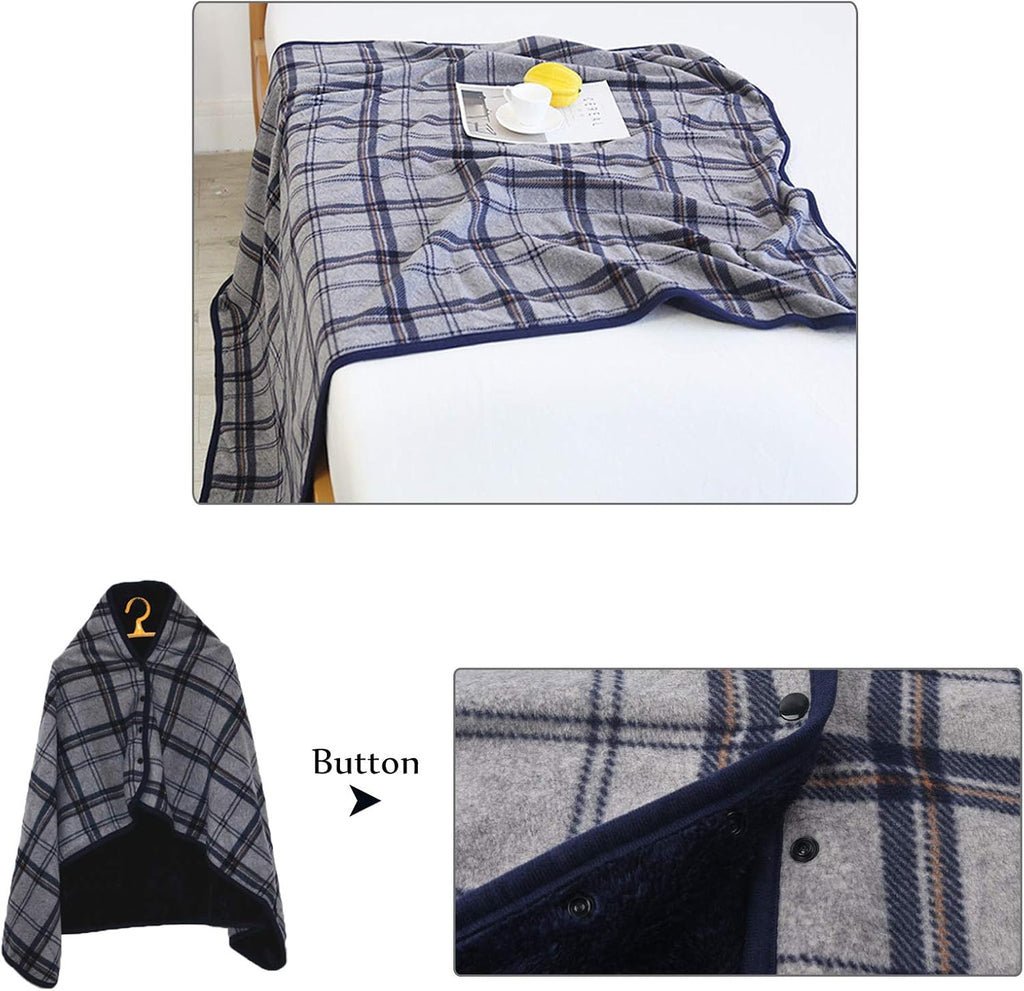 forestfish Fleece Wearable Blanket Oversized, Comfy Lightweight Lap Blanket Poncho Throw With Buttons, 63“x 55” (Navy-gray, Medium(55”x39”))