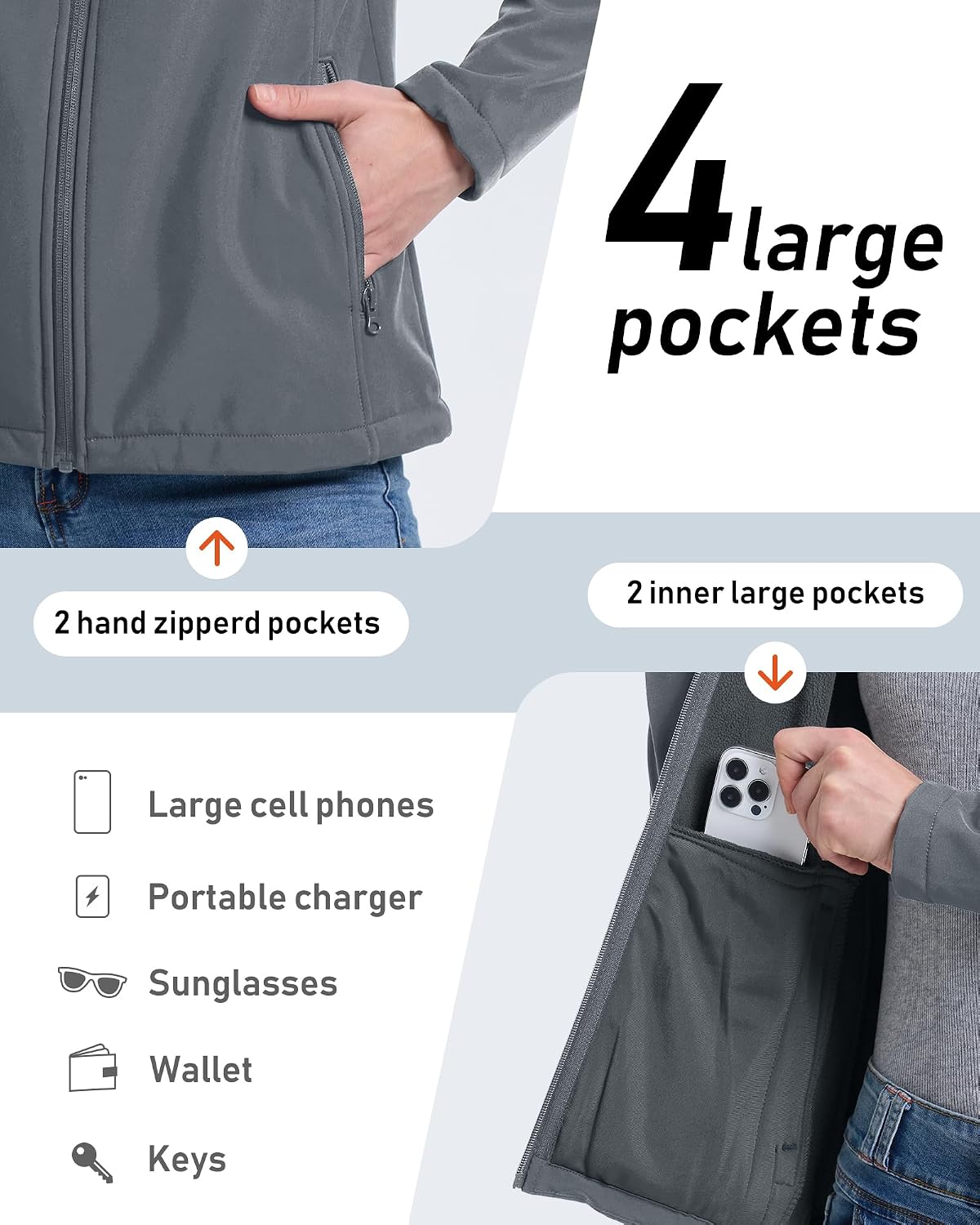 33,000ft Women's Waterproof Softshell Jacket Lightweight Fleece Lined Coat
