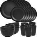 Quatish 24 Piece Plates and Bowl Set for 6, Dinnerware Dish Set for Kitchen | Unbreakable, Dishwasher Microwave Safe, House Warming Gift New Home,Dorm Apartment Essential, Kitchen and Dining Decor, Black