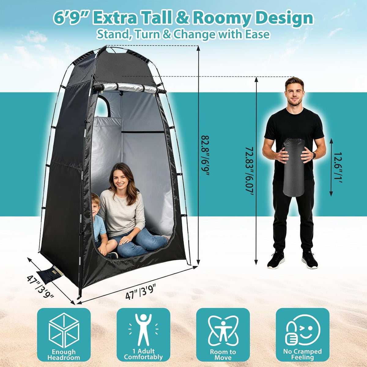 Shower Tent for Camping,82.7” Tall, UPF 50+ Portable Privacy Sun Shelter