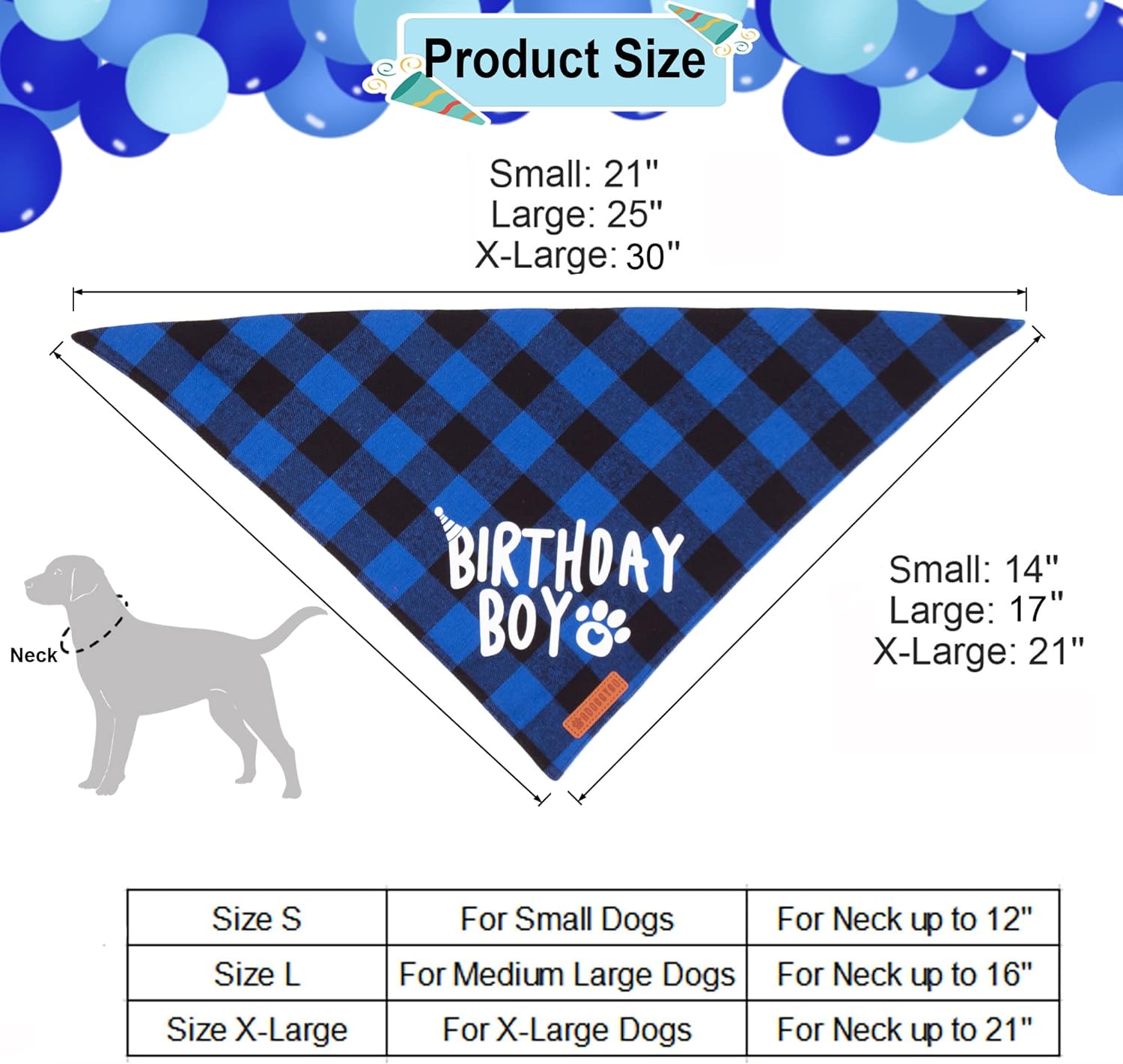 ADOGGYGO Dog Birthday Hat Bandana Set, Blue Plaid Boy Dog Bandana, X-Large