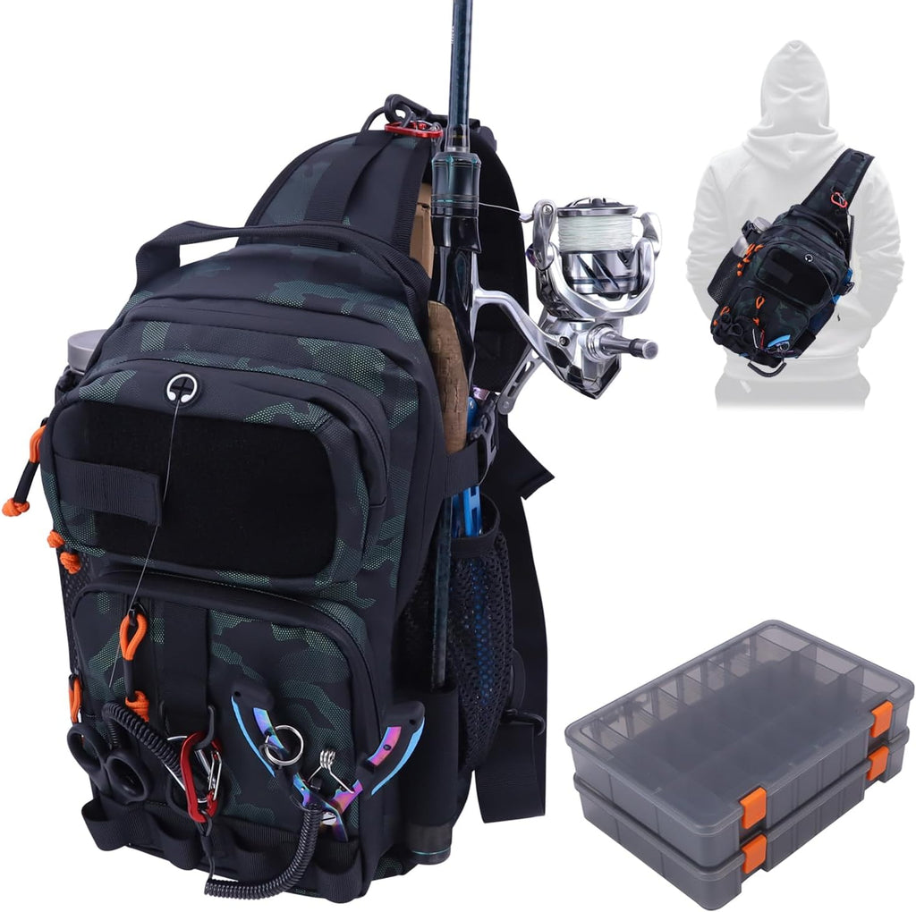 Fishing Backpack Tackle Storage Bag with 2 Tackle Boxes(Green)