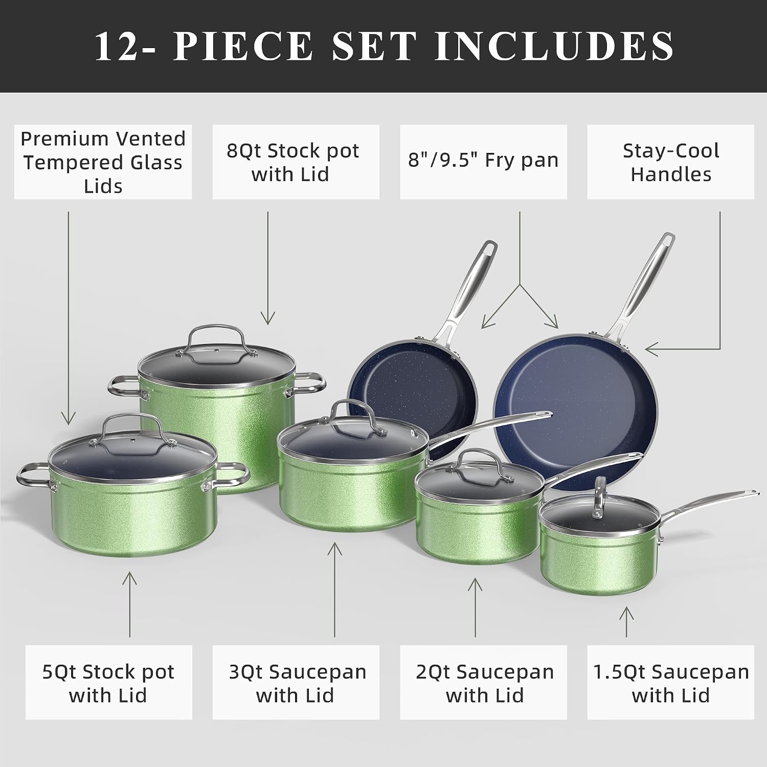 Nuwave Healthy Duralon Blue Ceramic Nonstick Cookware Set, PFAS Free