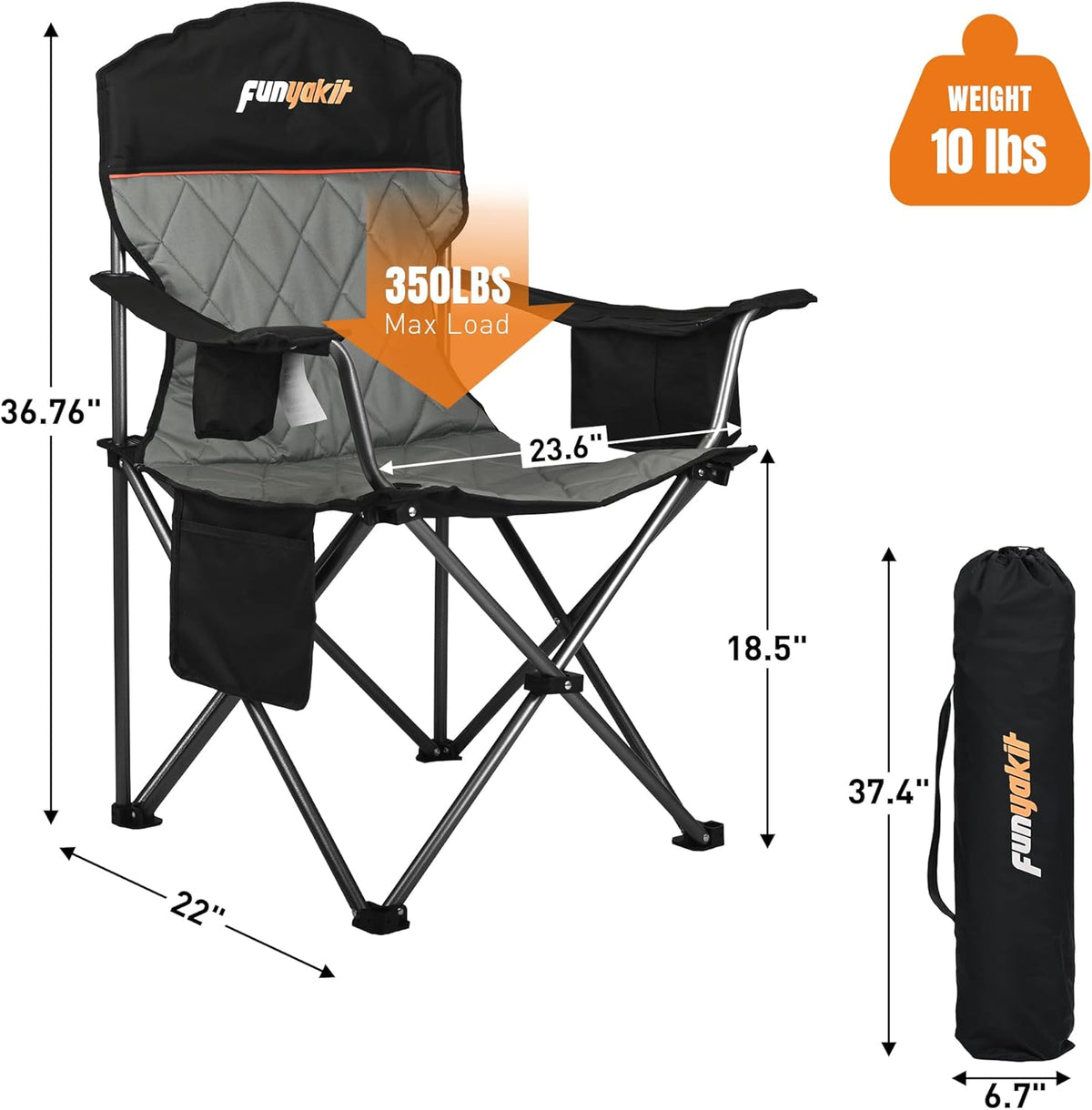 Oversized Padded Camping Chairs with Lumbar Support& Cooler Bag