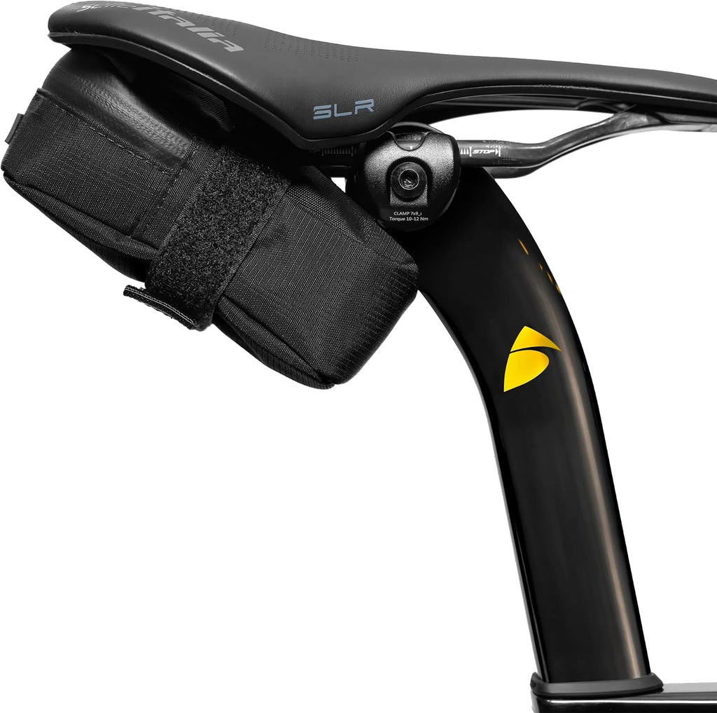 ALMSTHRE Signature Bike Saddle Bag – Midnight Black | 0.5L Bike Seat Bag (3" x 5.25" x 2") | Water-Resistant Ripstop, Waterproof Zipper, Internal Pocket | Durable Under Seat Storage