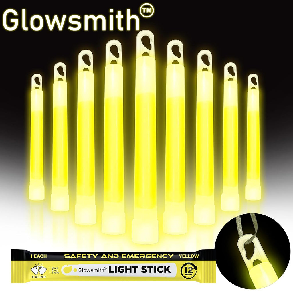 Glow Fever Emergency Safety Military Grade Glow Sticks, 10PCS, 6" Ultra Bright Light Sticks with 12 Hours Duration. Great for Hiking, Party, Camping, Blackouts, Hurricane and Survival Kits (Yellow)