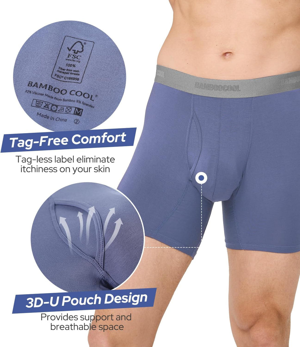 BAMBOO COOL Men's Boxer Briefs Ultra Breathable Underwear Multipack