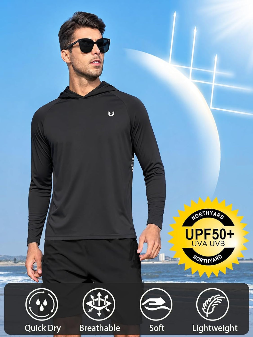 NORTHYARD Men's Sun Hoodie Long Sleeve Fishing Shirts UPF 50+ Rash Guard