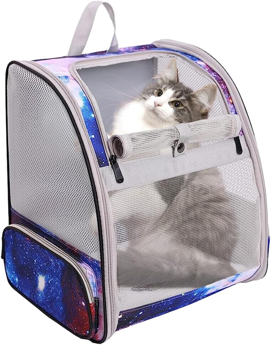 Pet Carrier Backpack for Cats and Small Dogs, Fully Breathable Vented Backpack for Kitten Bunny Airline Approved Travel Hiking Camping Cat Book Bag (Blue, Ventilation)