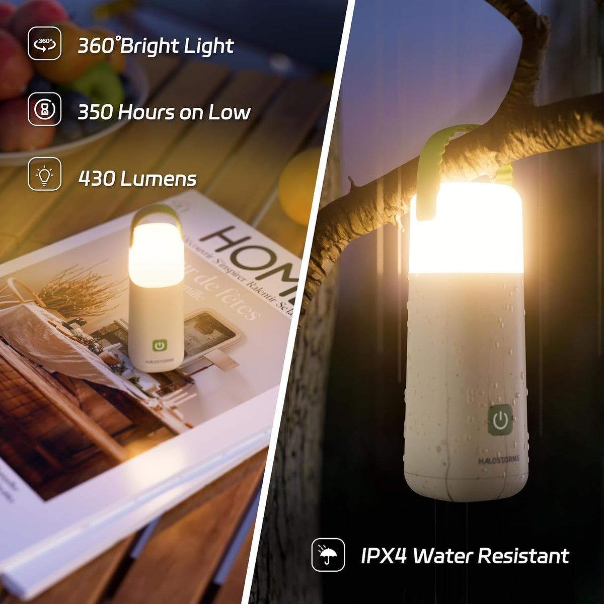 Rechargeable Camping Lantern, 350h Runtime Mini Flashlight with Hock,Green