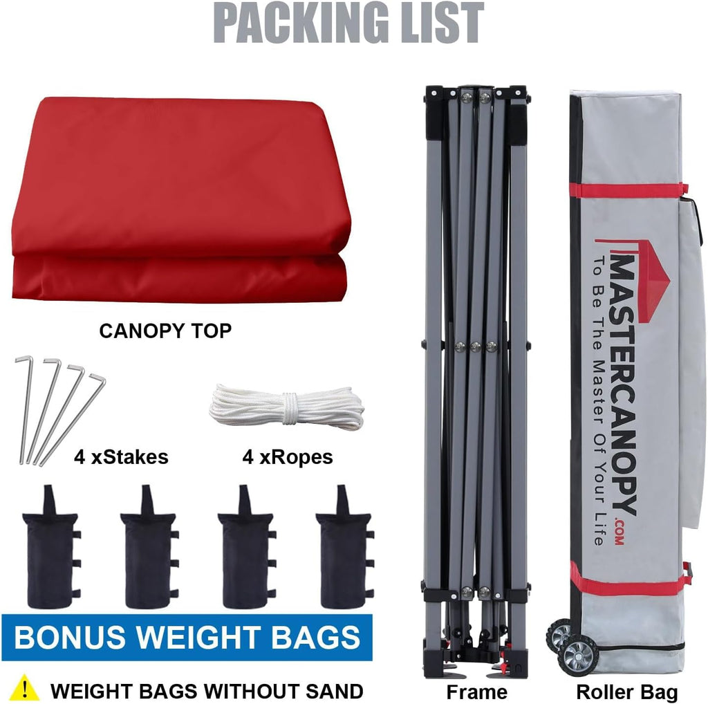 MASTERCANOPY 10x10 Heavy Duty Pop up Canopy Tent with Sidewalls, Red
