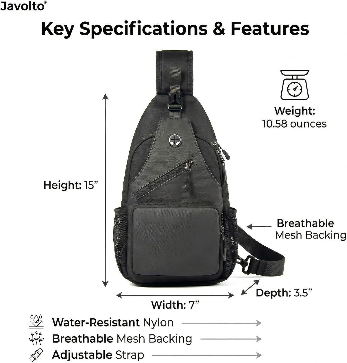 Javolto Crossbody Sling Bag,Small Backpack Men,Hands-Free Shoulder Daypack